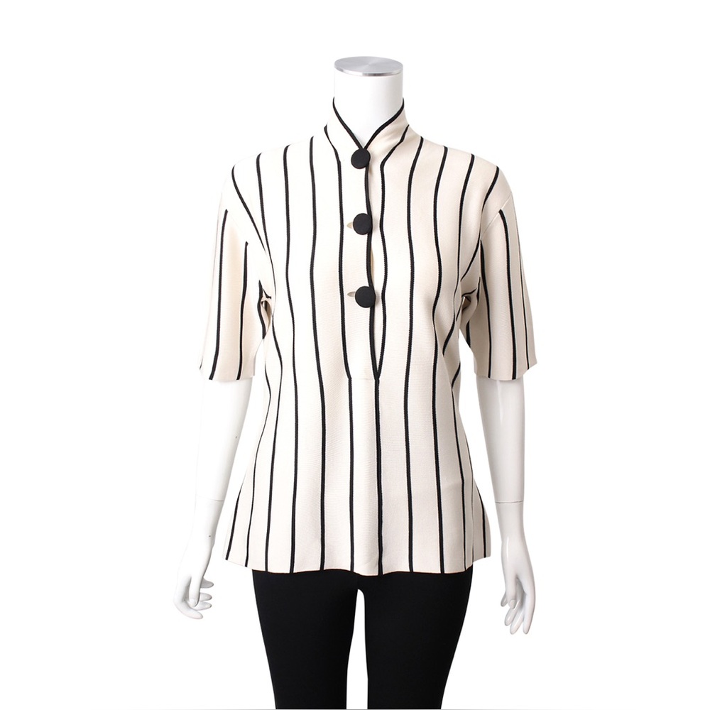 Balenciaga striped short sleeve silk top with button-up
